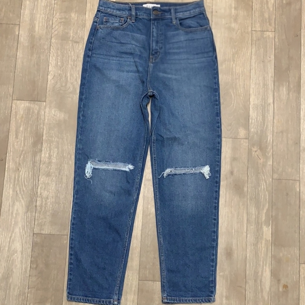 Cello Blue Straight Leg Jeans with Distressed Details